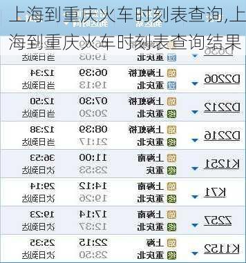 上海到重庆火车时刻表查询,上海到重庆火车时刻表查询结果